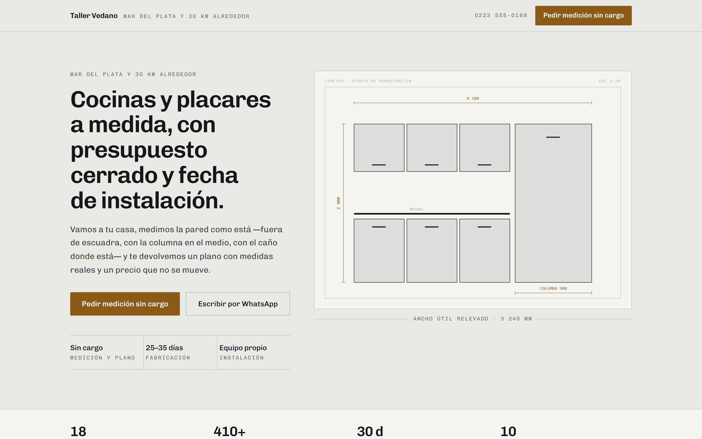 Captura de la landing de demostración de Taller Vedano, construida sobre Acquisition Base